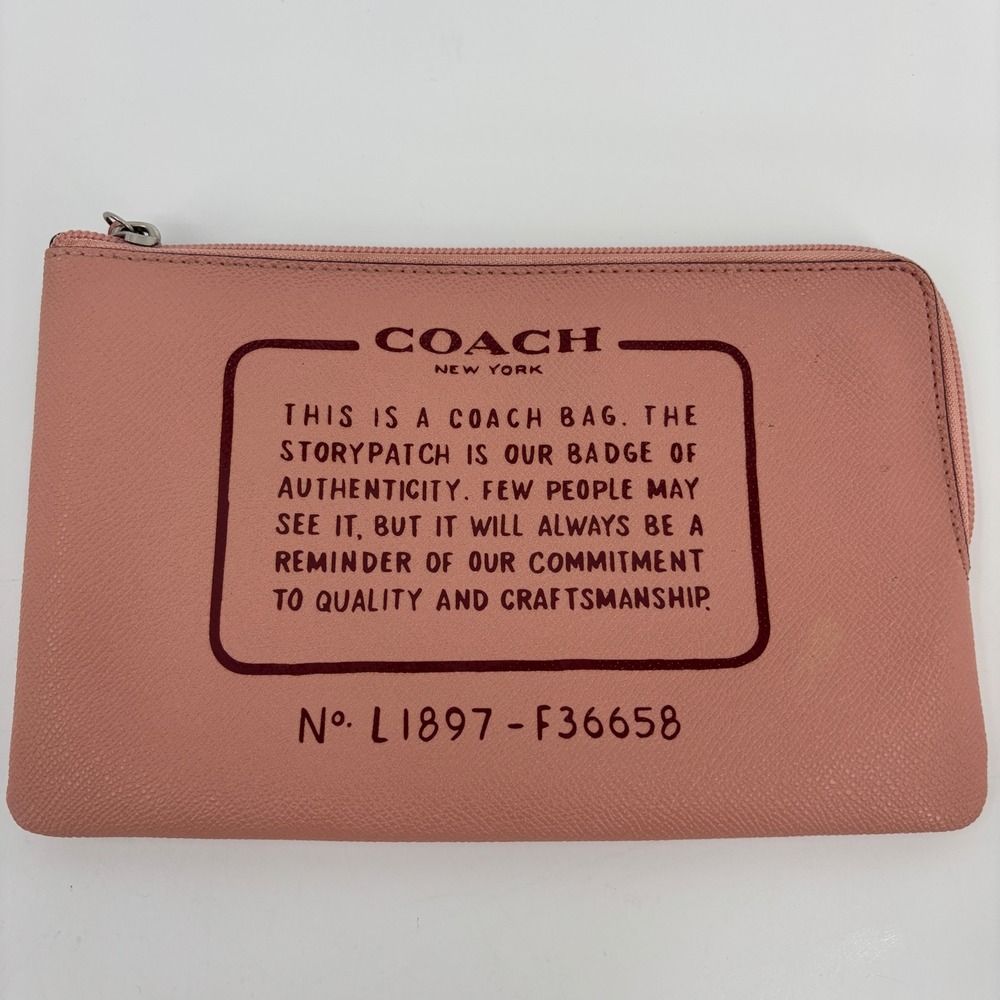 Coach Pouch Wristlet Women Large Pink Storypatch Leather F36658 L-Zip Pouch